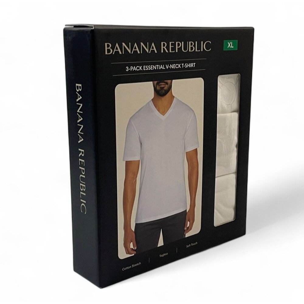 Banana Republic 3-Pack Essential V-Neck T-Shirts XL ,Cotton Stretch, White